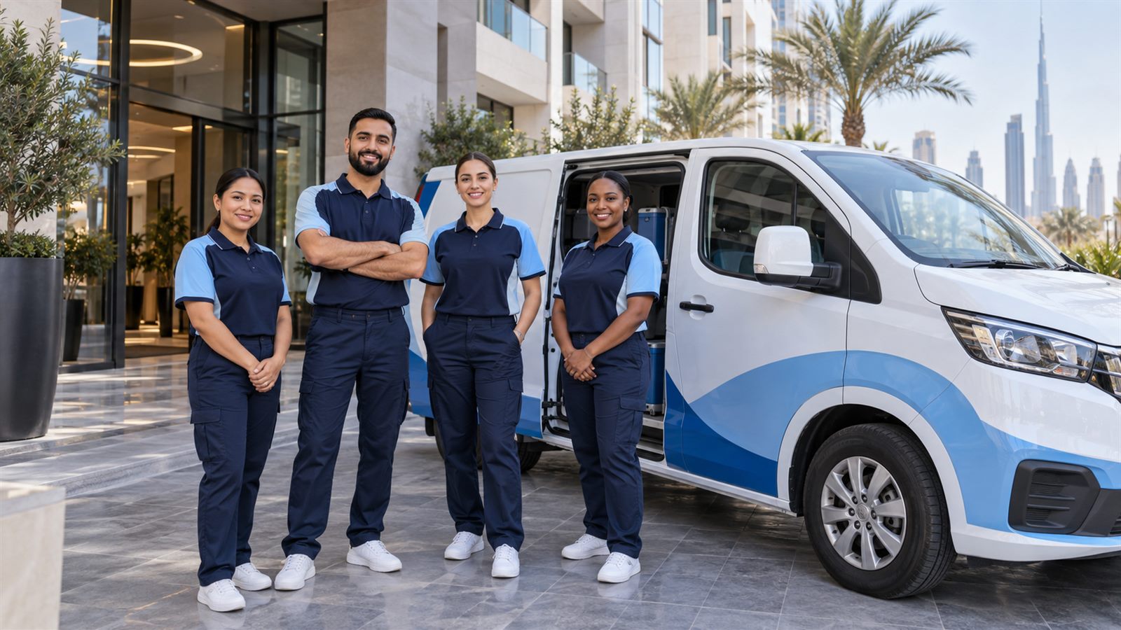 Elite Maids team with the branded van in Dubai