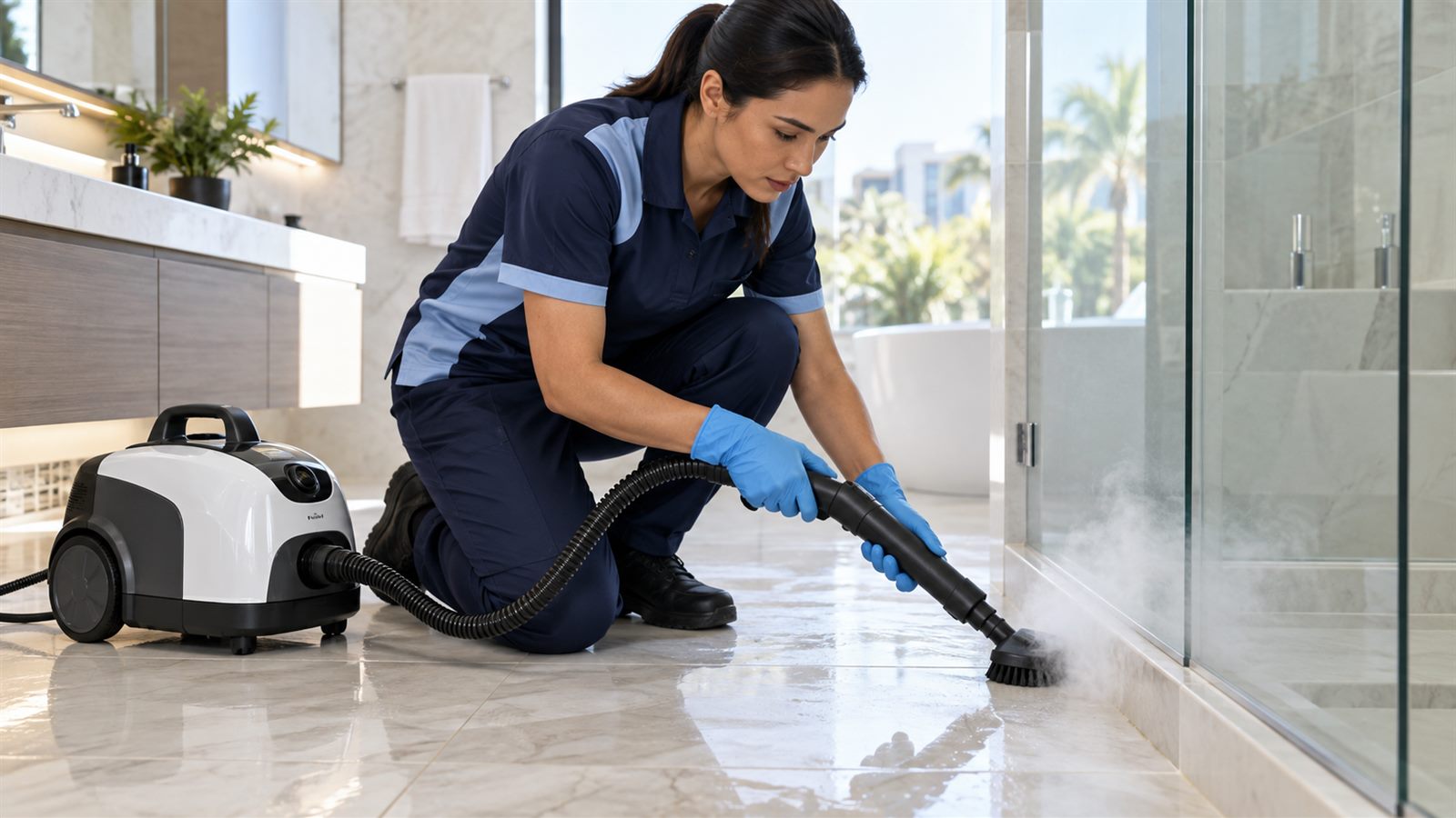 Steam cleaning machine used during deep cleaning in Dubai Hills