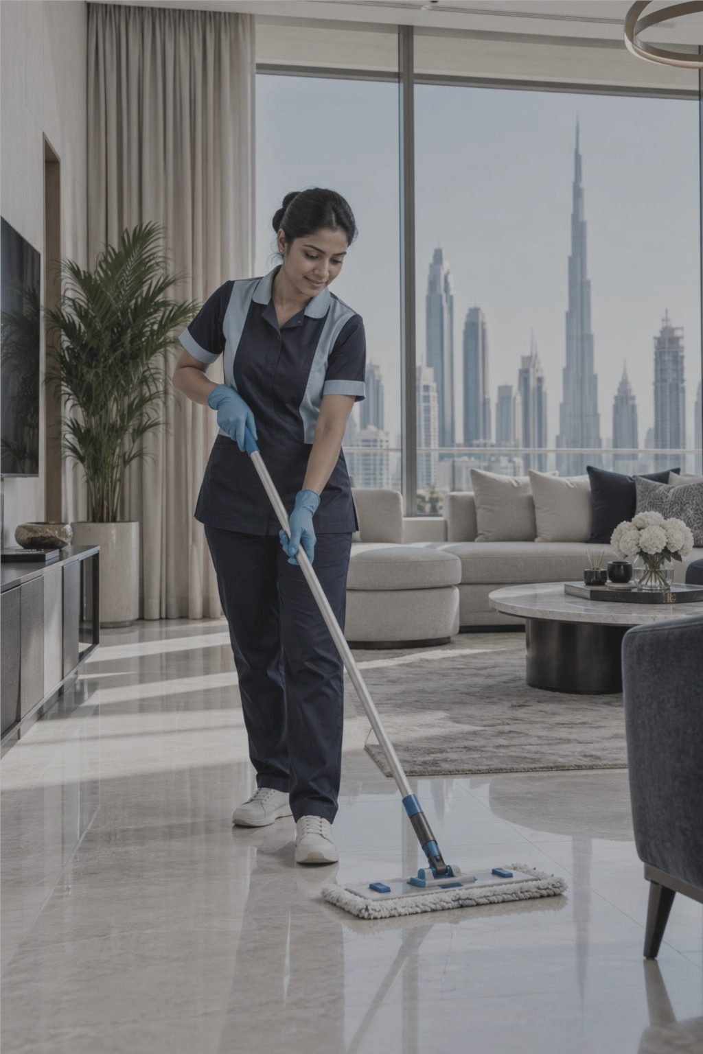 Dull marble floor before polishing in a Dubai villa