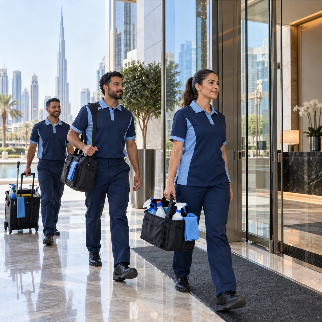 Elite Maids maid service team arriving for a booking in Business Bay