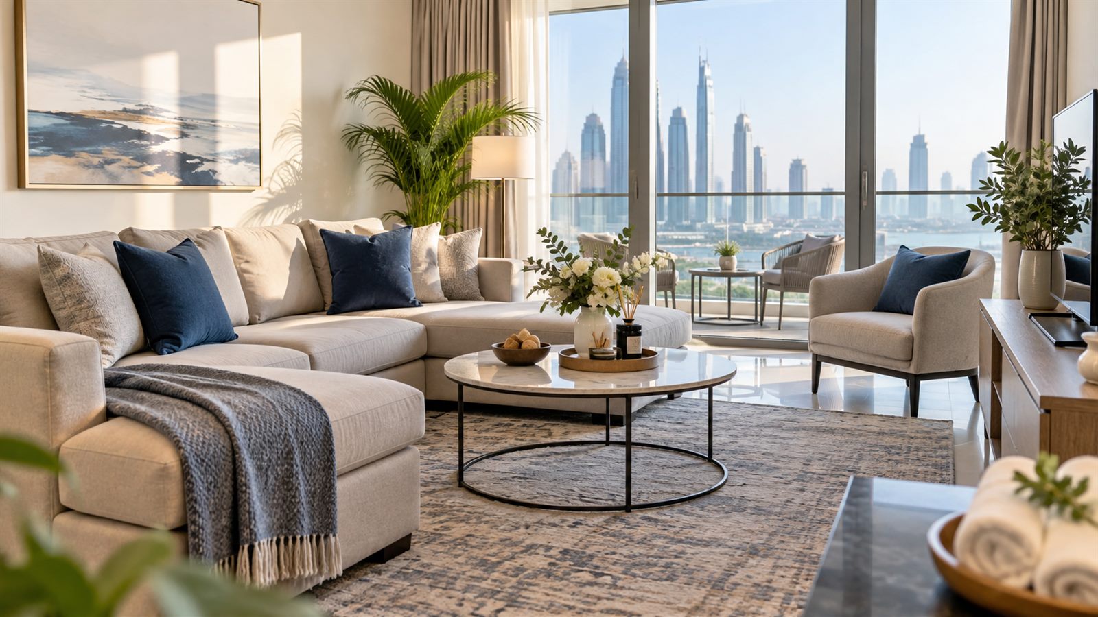 Living area cleaned before guest check-in in Dubai