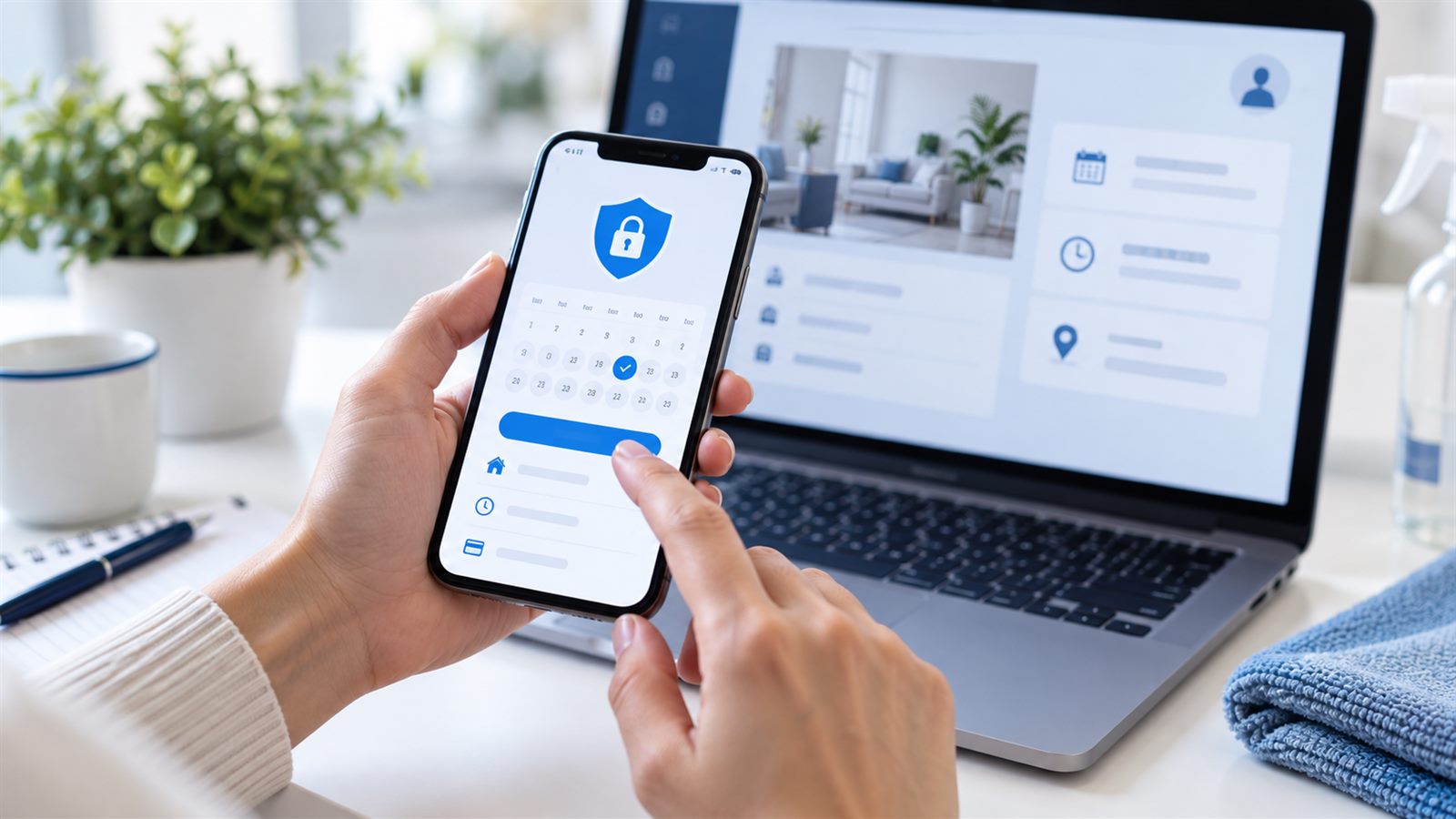 Elite Maids booking app on a phone