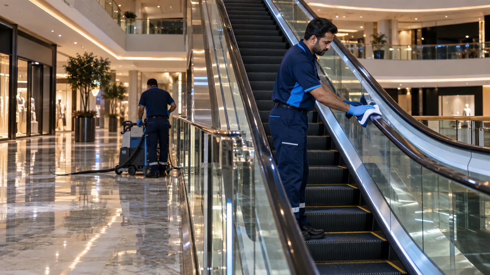 Escalator cleaning in a Dubai shopping centre