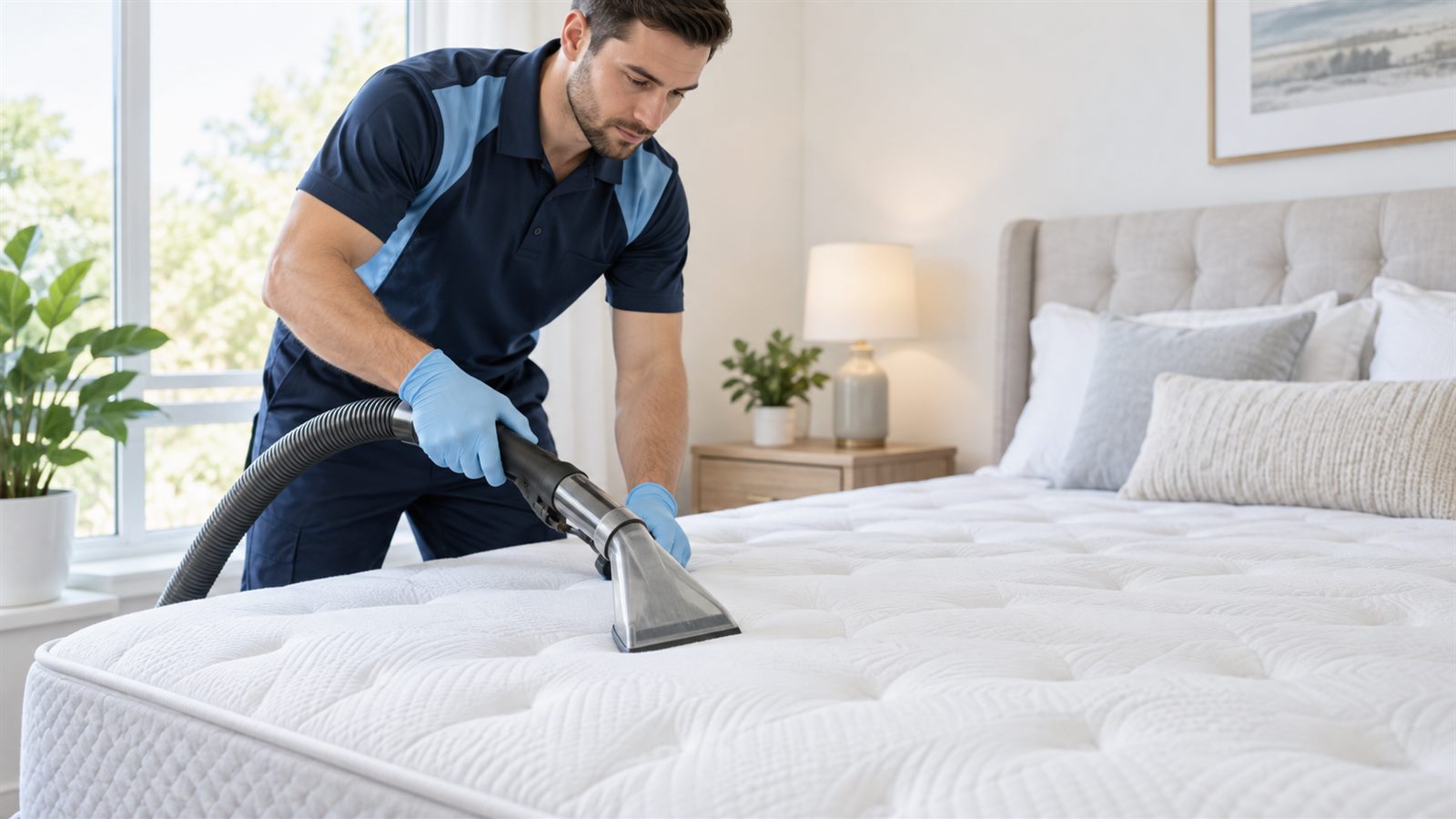 Deep vacuum cleaning applied to a mattress in a Dubai bedroom