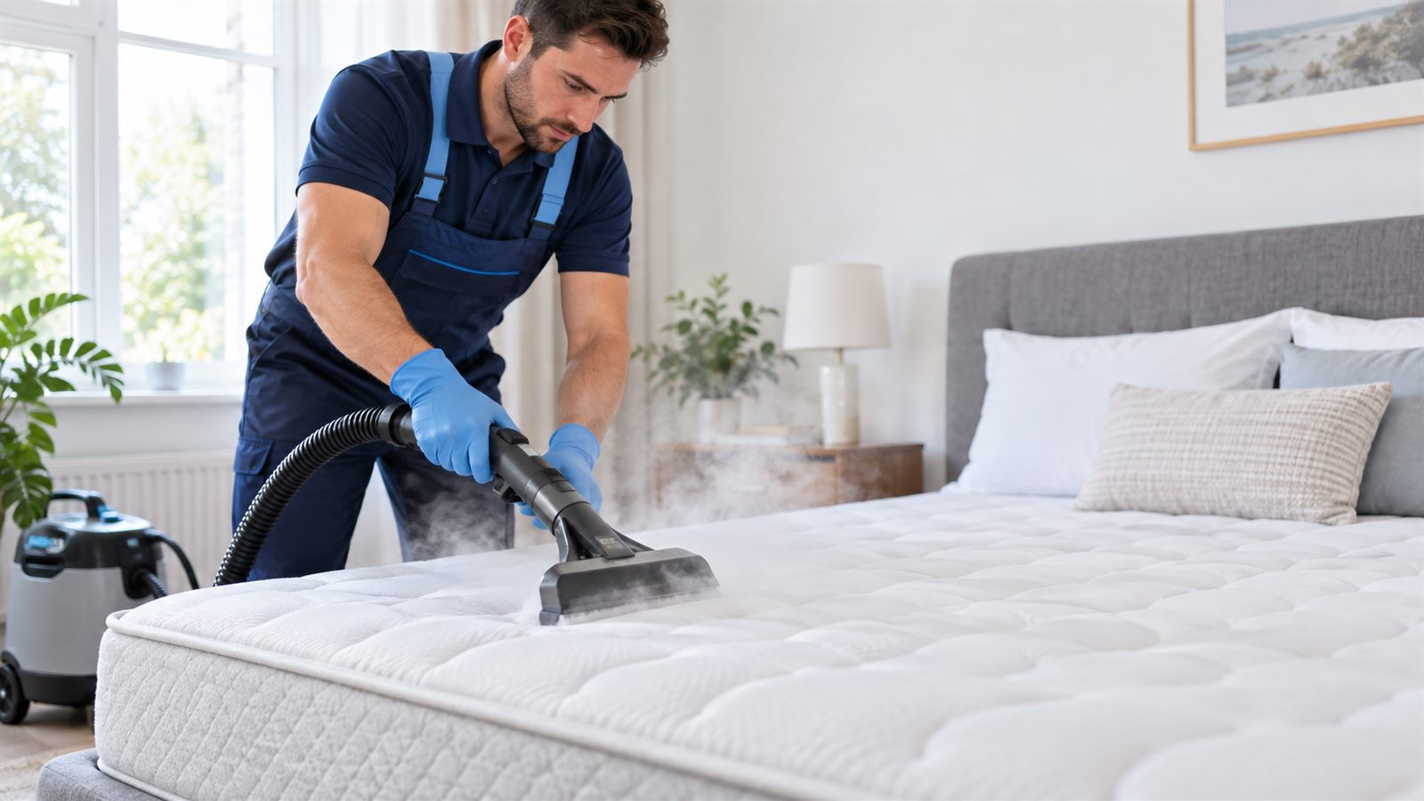 Steam sanitisation of a mattress in a Dubai bedroom