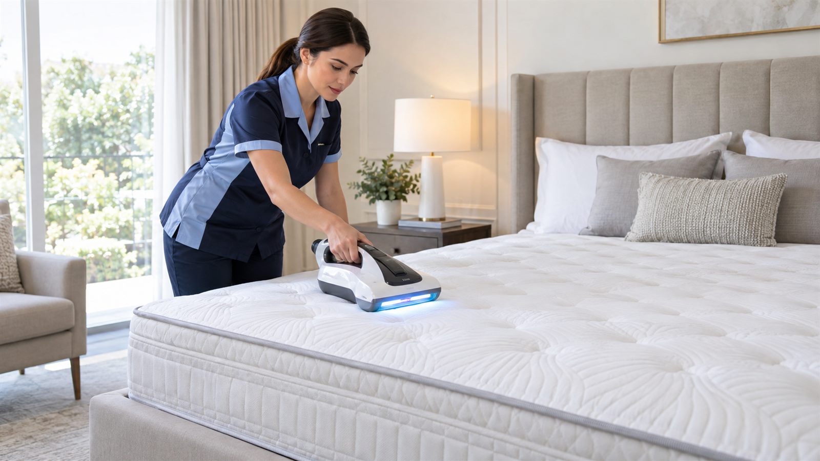 UV-C dust mite treatment on a clean mattress in Dubai