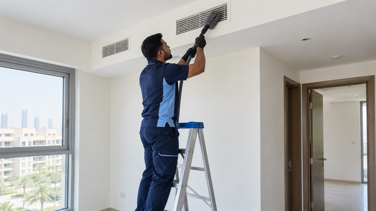 AC vent cleaning during move-in cleaning in Al Furjan