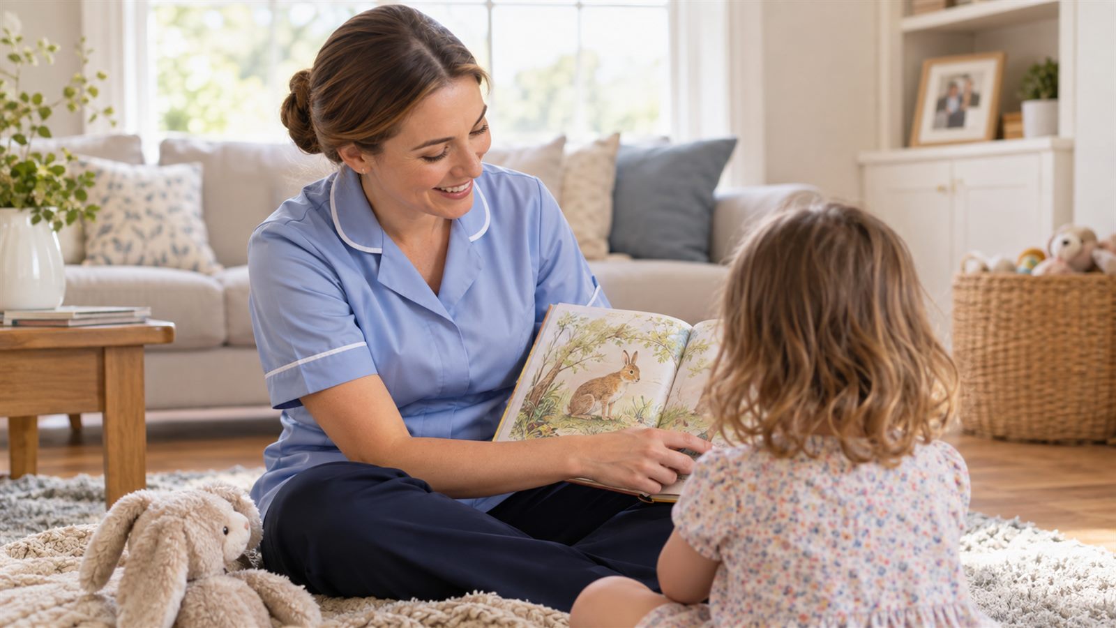 Elite Maids nanny reading with a child in a Dubai home