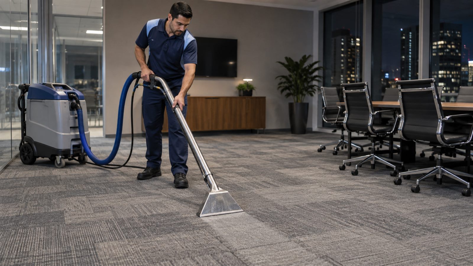 Wall-to-wall carpet extraction cleaning in a Dubai office