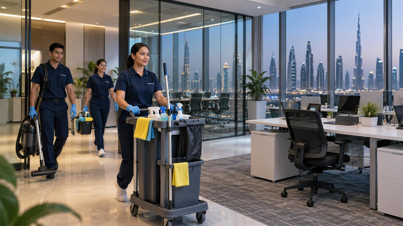 Elite Maids office cleaning team in a Dubai business district