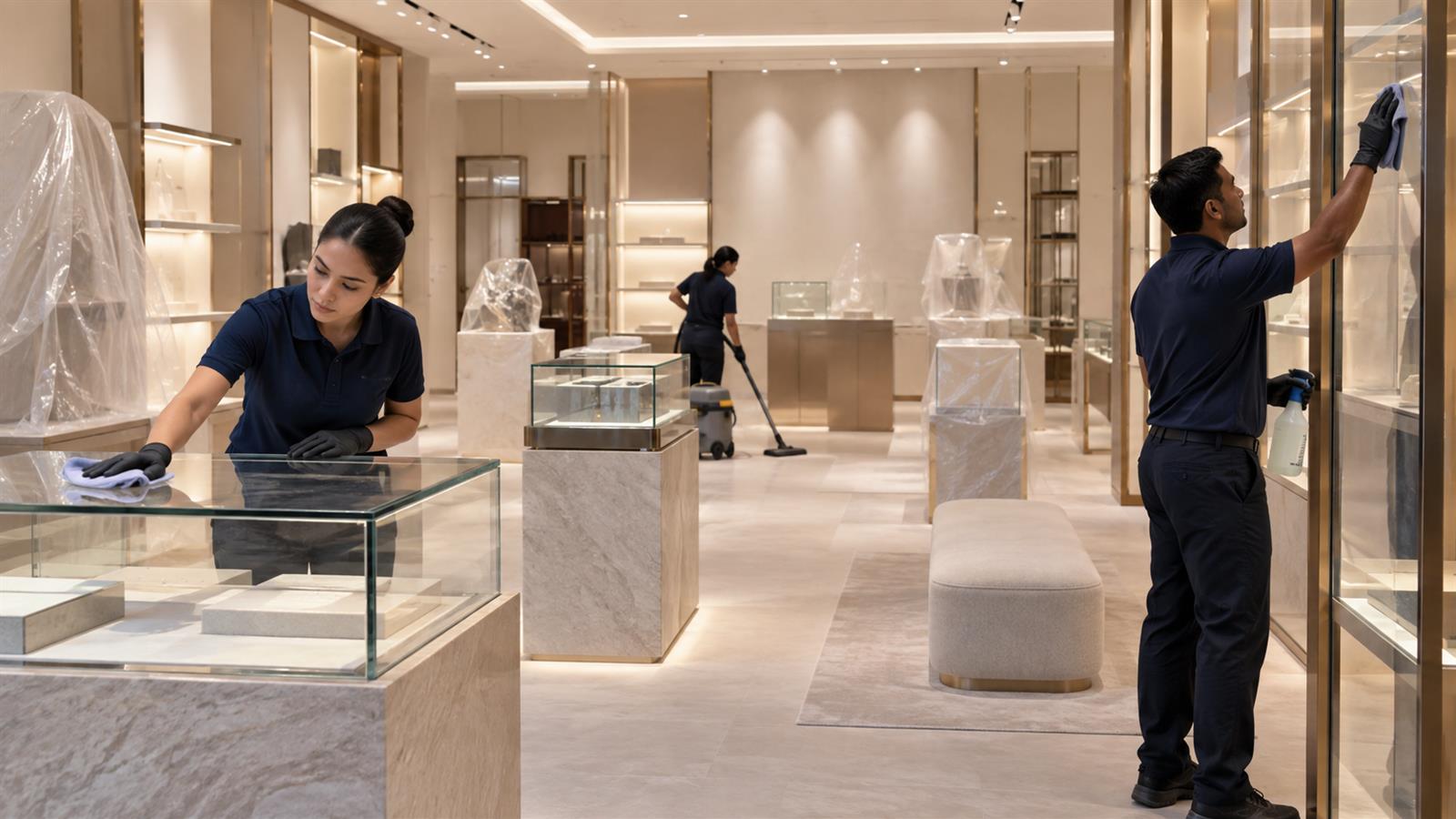 Showroom fit-out cleaning before opening in Dubai