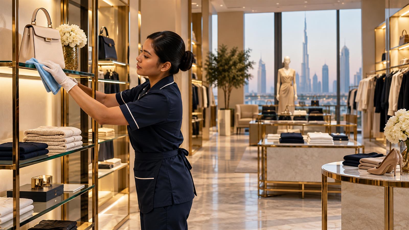 Display units dusted in a Dubai boutique before opening