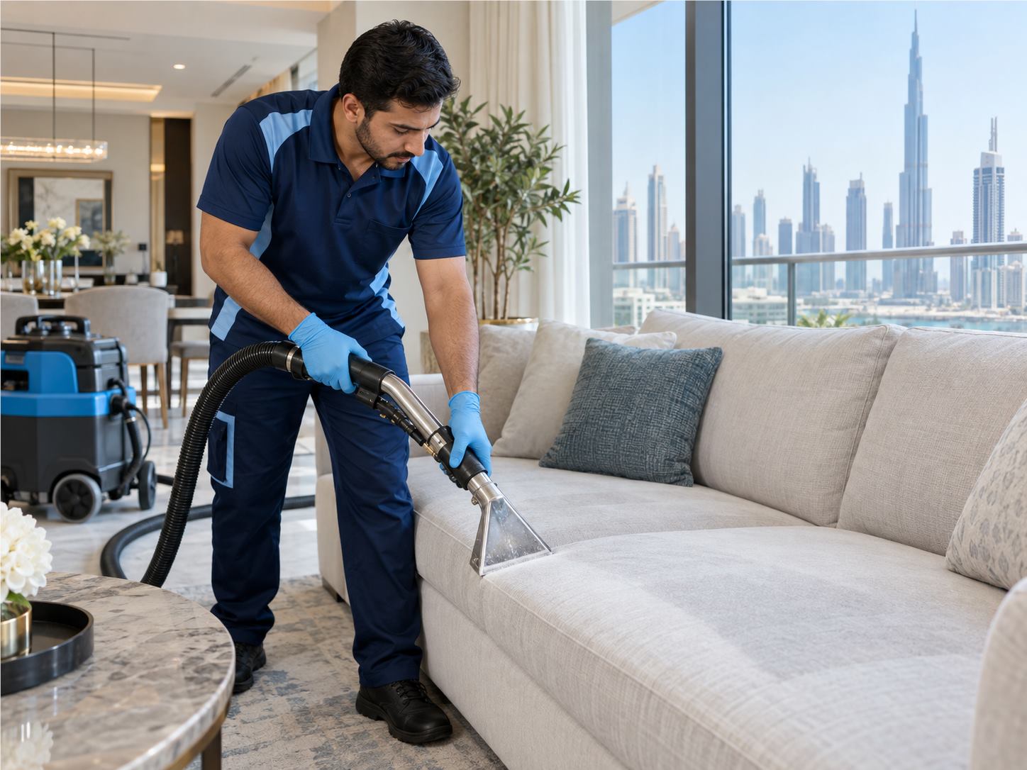 Clean sofa after professional upholstery cleaning in Dubai