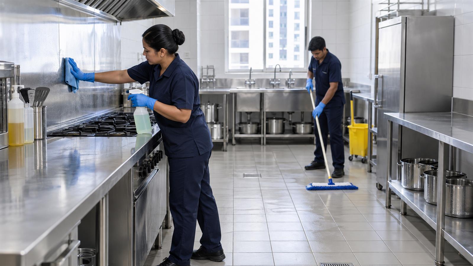 Communal kitchen deep cleaned at a Dubai staff accommodation