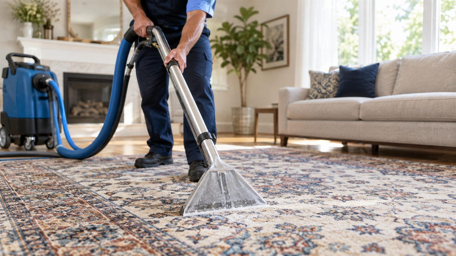 Wool rug being cleaned by Elite Maids in Dubai